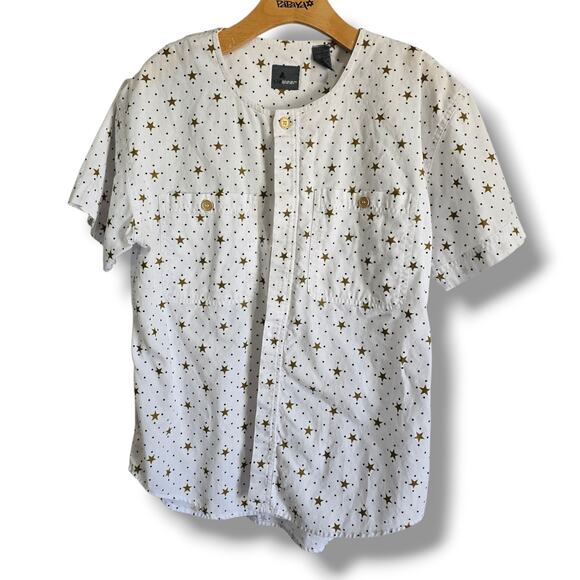 Lizwear Women’s White Star Print Button-Down Shirt | Size Small | 100% Cotton - Picture 1 of 7